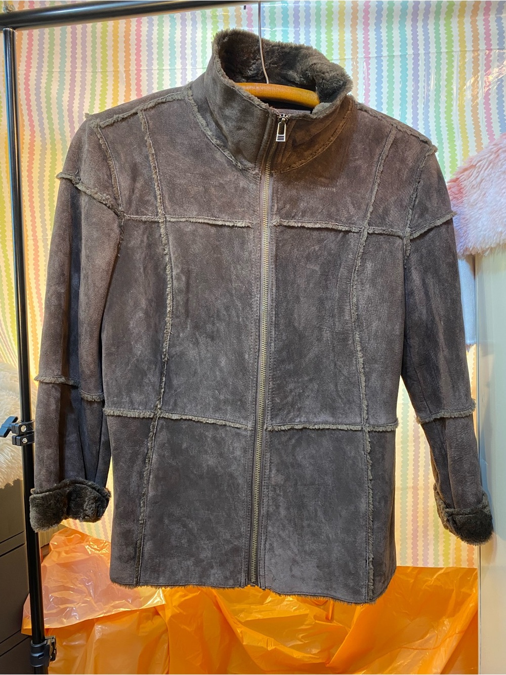 Westbound Petite Brown Genuine Leather Faux Shearling Jacket PM